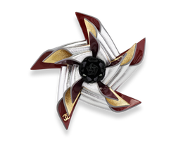 Chanel G26C Pinwheel Camellia Brooch,Leather,Metallic/Red,B,2*