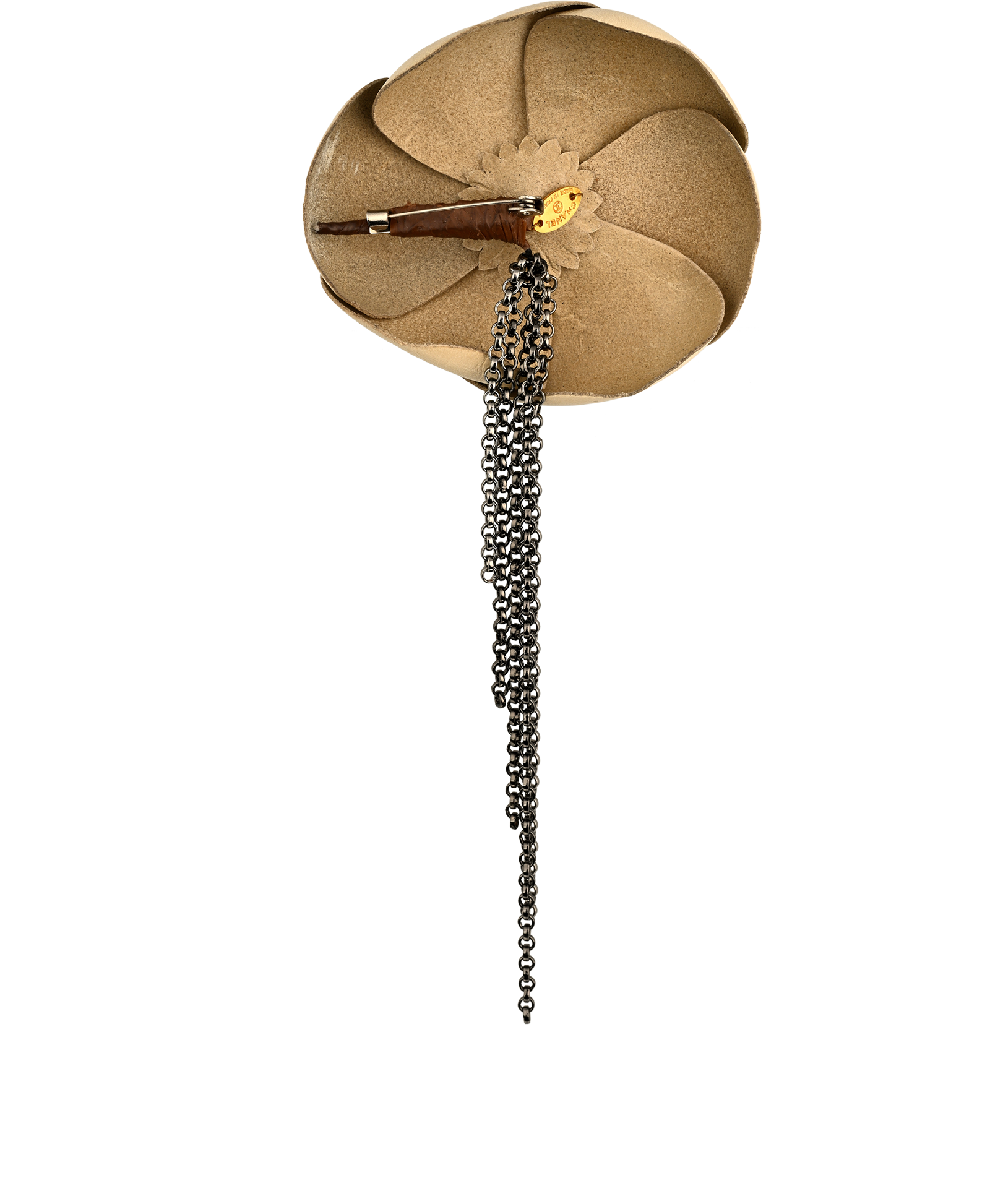 Chanel Camellia Chain Brooch, &pound;250, Jewellery, Grey, Leather, Back view