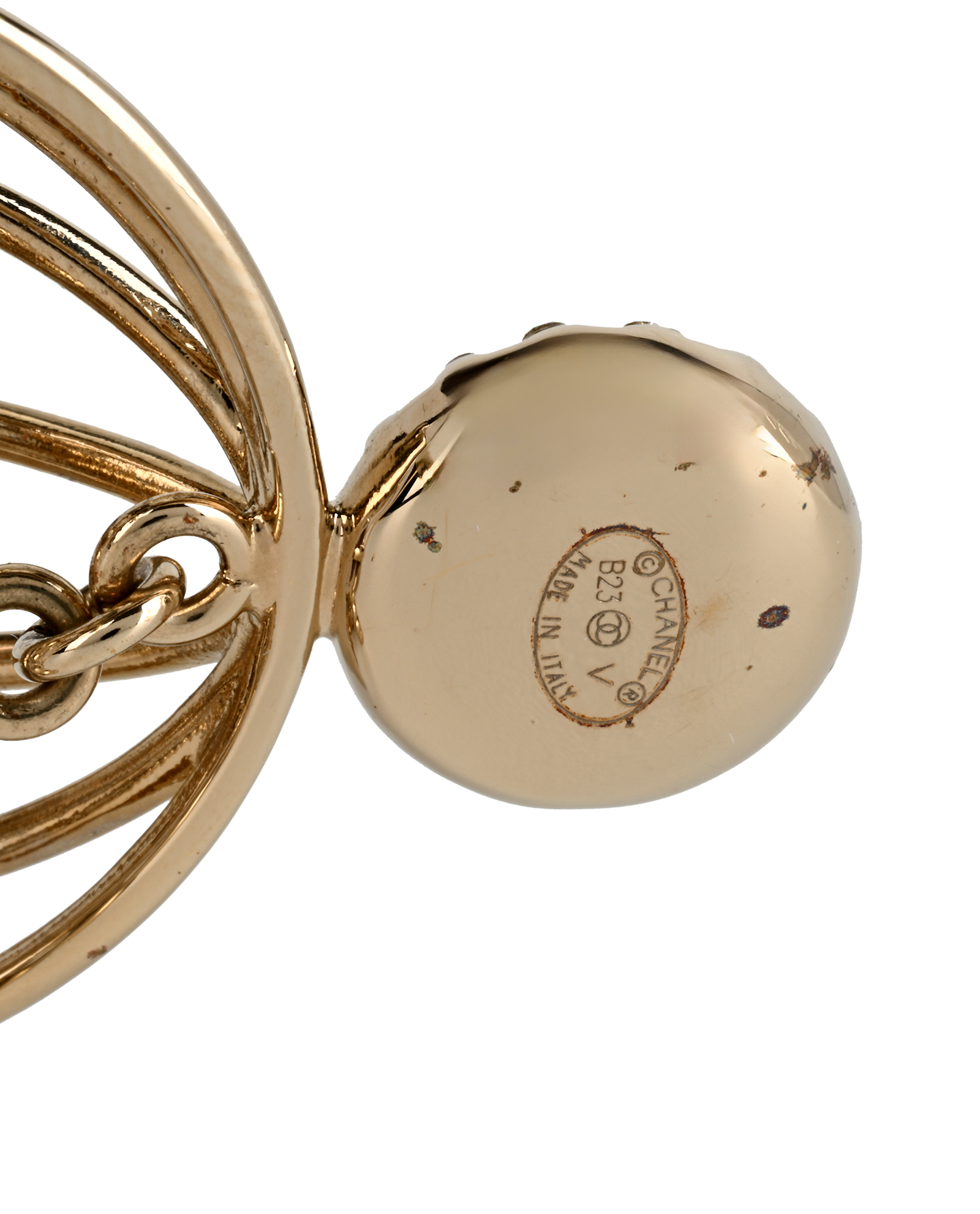 Chanel B23V Embellished CC Birdcage Brooch, &pound;795, Jewellery, Gold, Brass, Other view