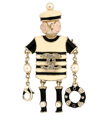 Chanel 19A CC Sailor Brooch, &pound;595, Accessories, Black/White, Brass/Enamel Coated Ceramic, Front view