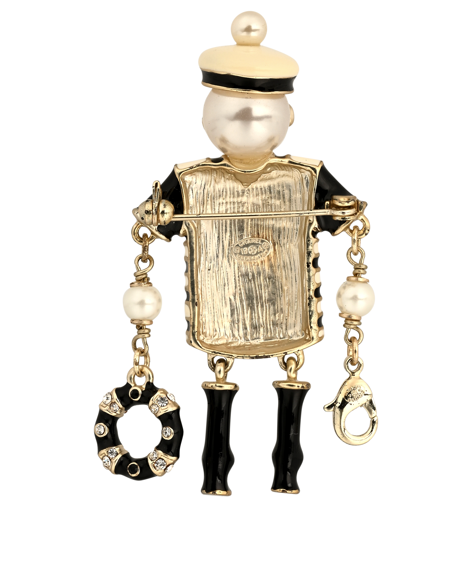 Chanel 19A CC Sailor Brooch, &pound;595, Accessories, Black/White, Brass/Enamel Coated Ceramic, Back view