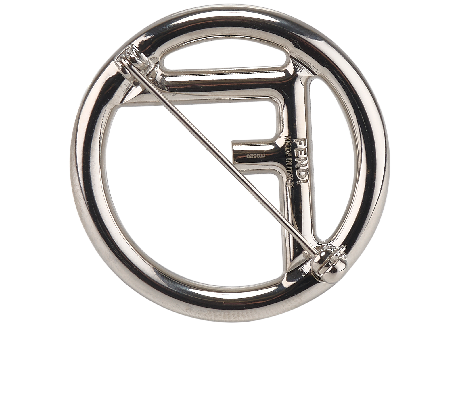 Fendi F Round Brooch, &pound;180, Jewellery, Silver, Brass, Back view