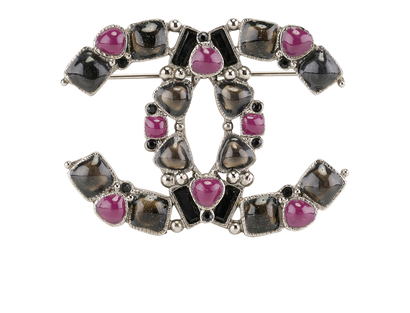 Chanel 12P CC Brooch, &pound;410, Jewellery, Black/Purple, Brass, Front view