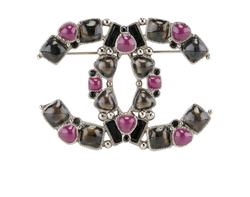 Chanel 12P CC Brooch, Brass, Purple/Blk, MIF, 3*