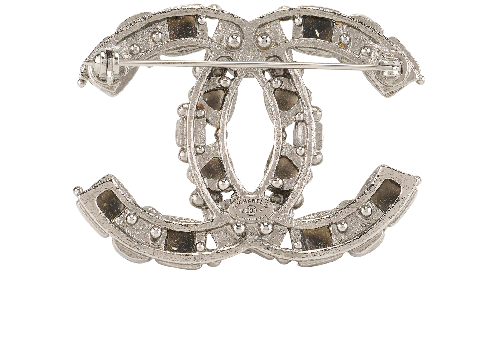 Chanel 12P CC Brooch, &pound;410, Jewellery, Black/Purple, Brass, Back view