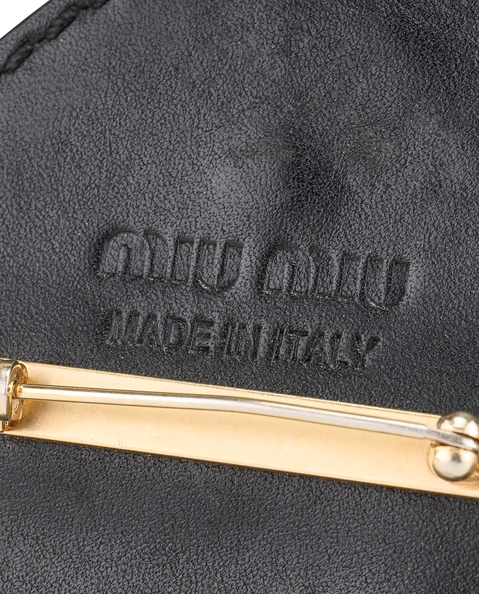 Miu Miu Badge Brooch, &pound;150, Jewellery, Black/Gold, Leather, Other view