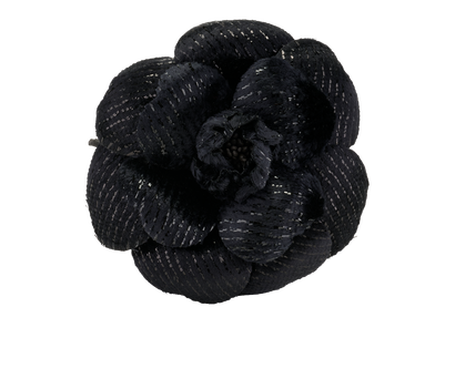 Chanel Vintage Camellia Brooch, &pound;190, Jewellery, Black, Fabric, Front view