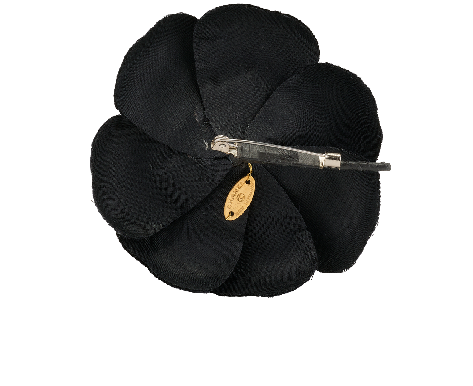 Chanel Vintage Camellia Brooch, &pound;190, Jewellery, Black, Fabric, Back view