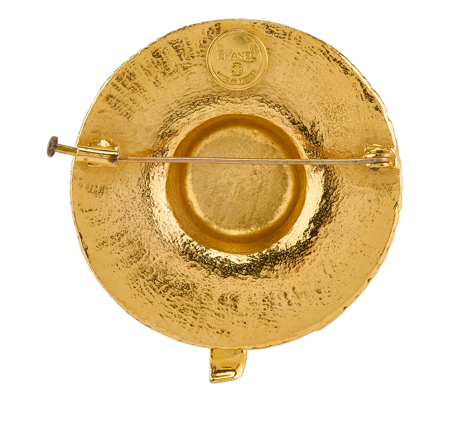Chanel Straw Hat Brooch, &pound;650, Jewellery, Gold, Brass, Back view