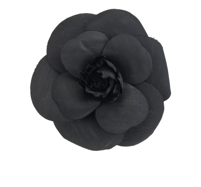 Chanel Vintage 1980s Camellia Brooch, &pound;320, Jewellery, Black, Silk, Front view