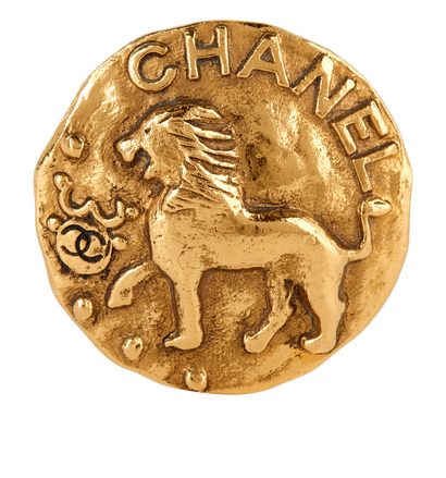 Chanel Vintage Lion Brooch, £550, Jewellery, Gold, Brass, Front view
