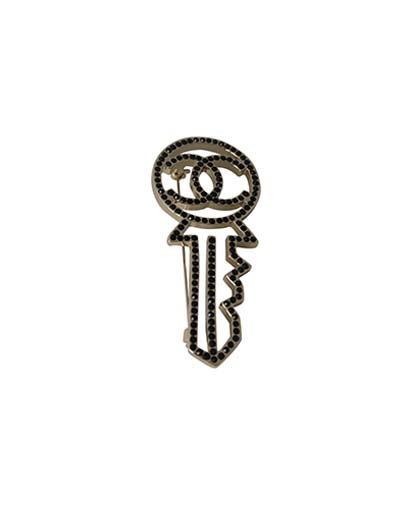 Chanel Crystal CC Key Brooch, front view