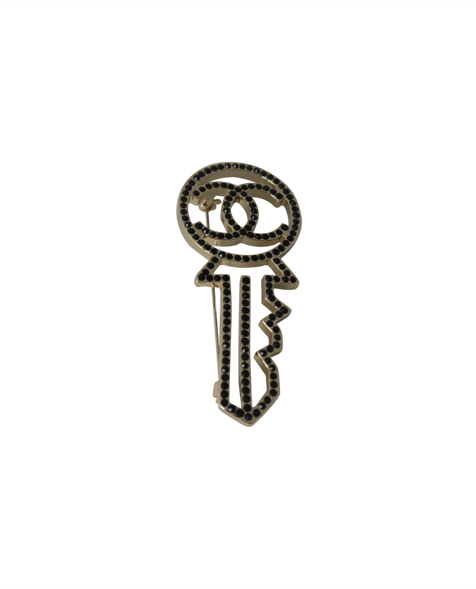 Chanel Crystal CC Key Brooch