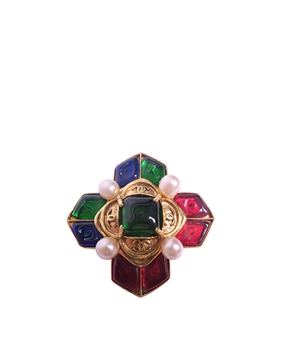 Chanel Vintage Pearl Gripolx Glass Brooch, front view