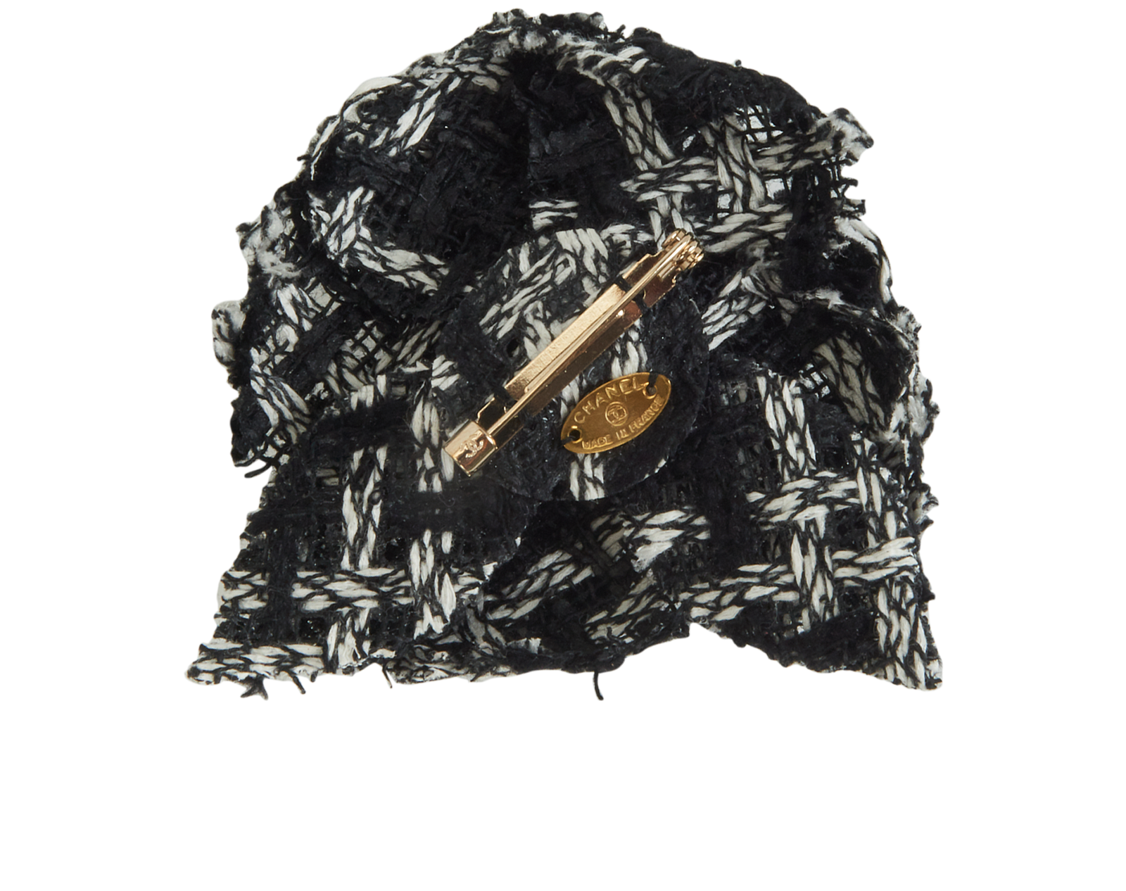 Chanel Camelia Brooch, &pound;210, Jewellery, Black/White, Tweed, Back view