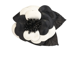 Chanel 16K Camellia Brooch, Leather, Black/White, 2*