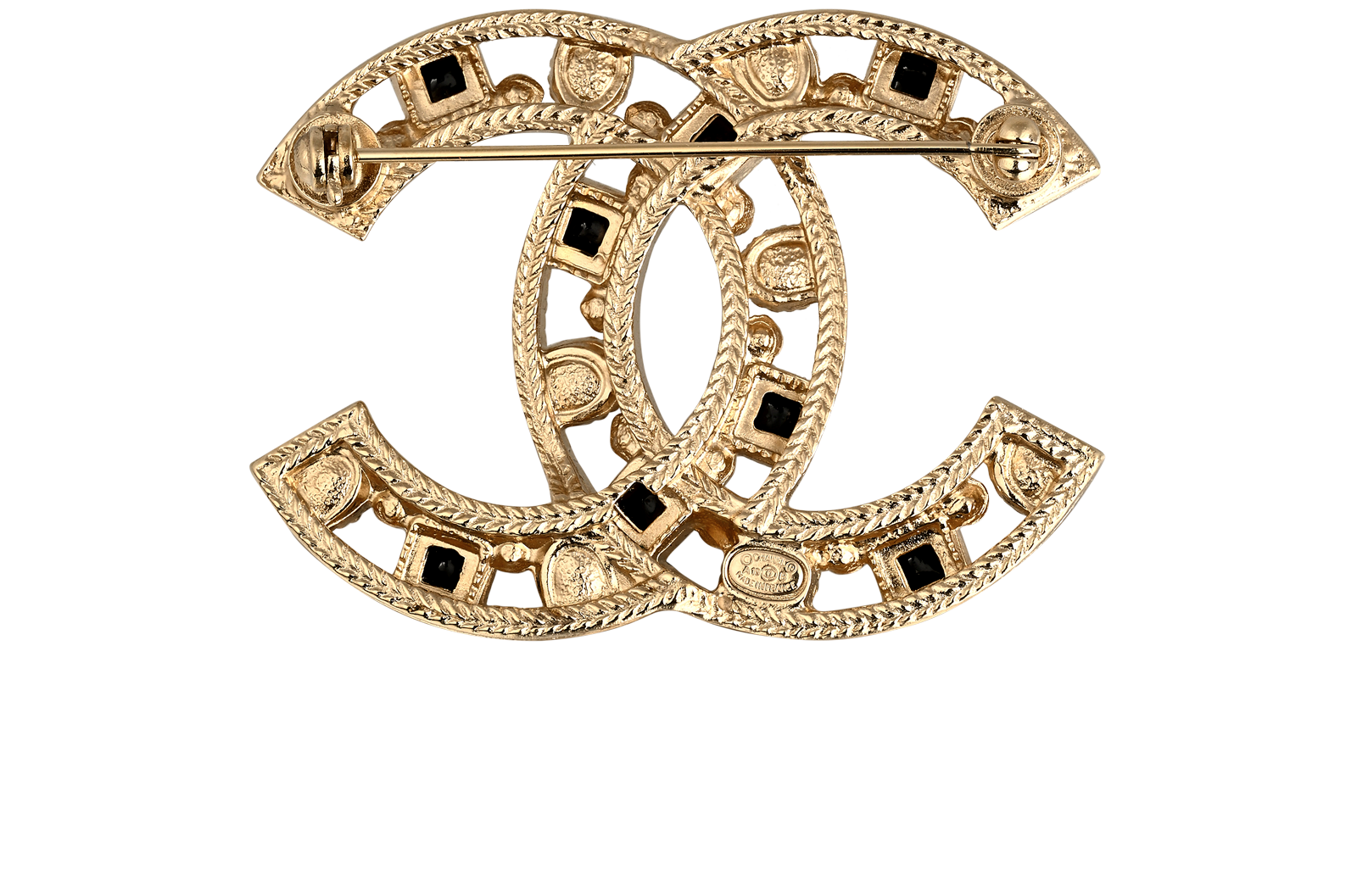 Chanel A19 CC  Pearl Brooch, &pound;480, Jewellery, Black/Gold, Resin, Back view