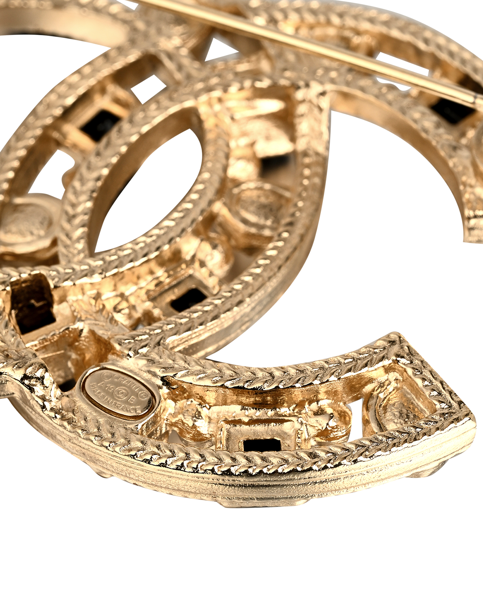 Chanel A19 CC  Pearl Brooch, &pound;480, Jewellery, Black/Gold, Resin, Other view