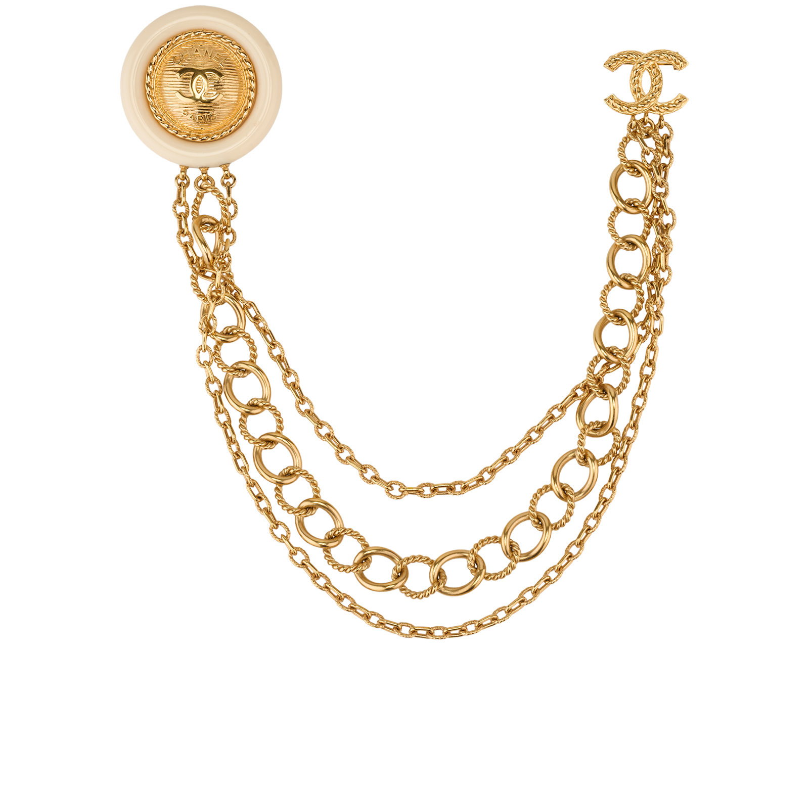 Pre-loved Chanel B18A Medallion Chained Brooch - £450