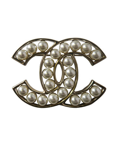 Chanel CC Pearl Brooch, front view