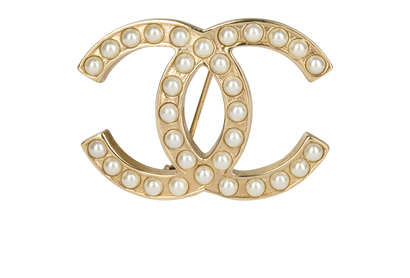 Chanle D11V Embellished CC Logo Brooch, front view