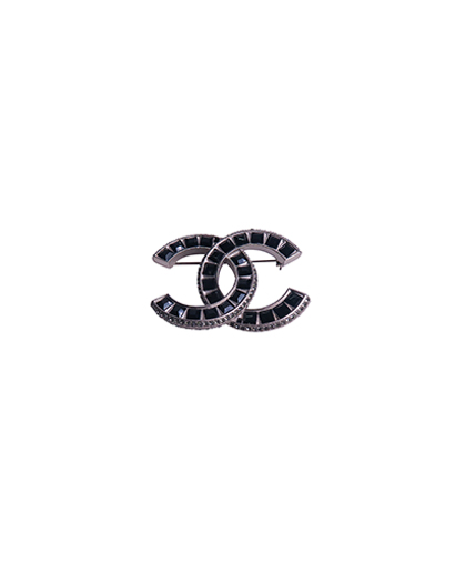 Chanel Black Stone CC Brooch, front view
