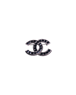 Chanel Black Stone CC Brooch, Silver/Black, 05CCA
