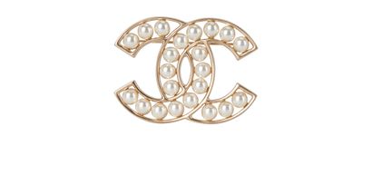 Chanel Faux Pearl CC Brooch, front view