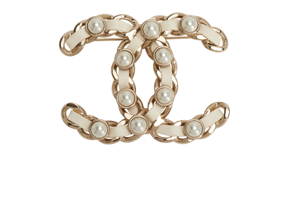 Chanel CC Pearl Brooch, front view