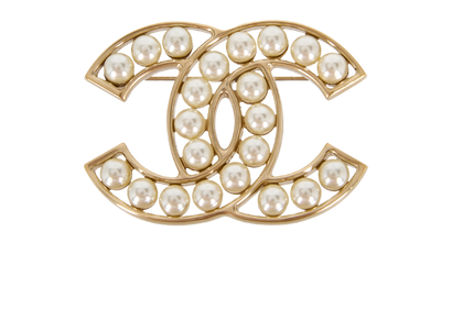 Chanel CC Faux Pearl Brooch, front view