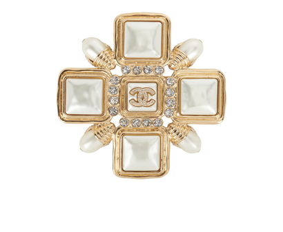 Chanel CC Pearls And Crystals Brooch, front view