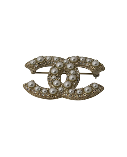 Chanel CC Pearl Brooch, front view