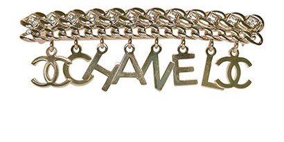 Chanel Crystal CC Logo Charms Brooch, front view