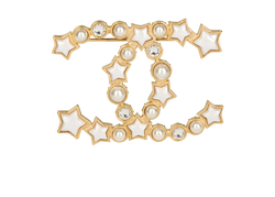 Chanel Stars CC Brooch, Brass, Gold/White, B/DB, 3*