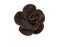 Chanel Quilted Camellia Brooch, Leather, Dark Brown, MIF, 3*