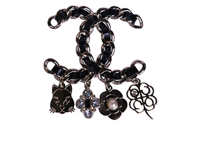 Chanel Crystal Chain CC Charms Brooch, front view