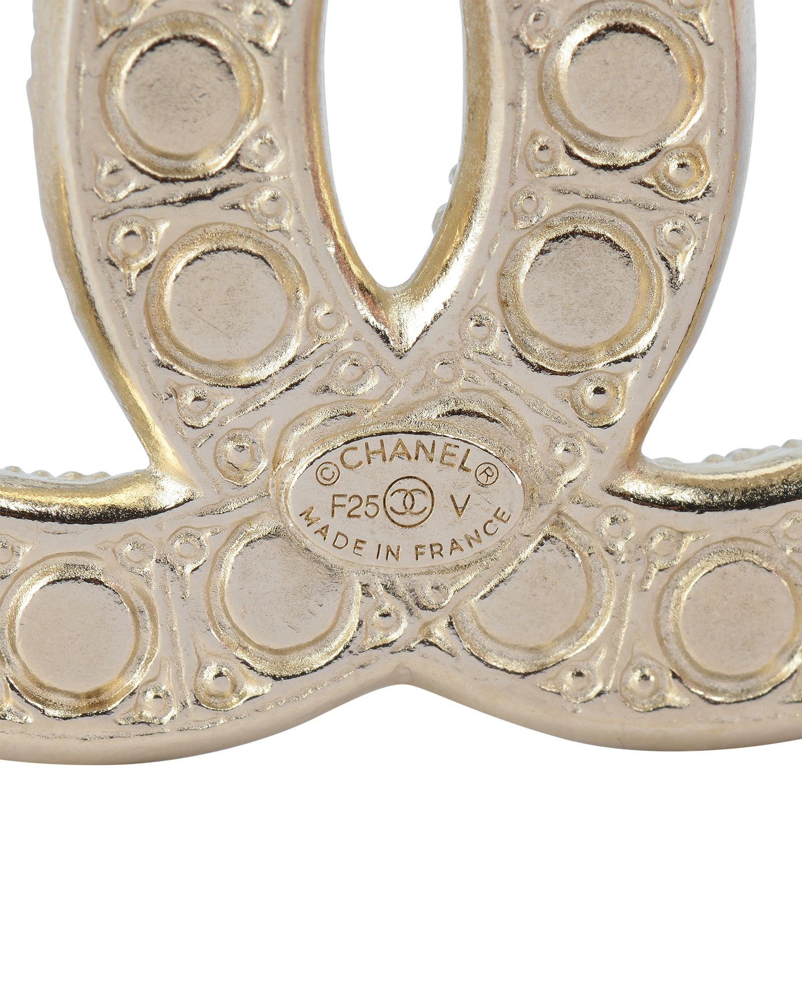 Chanel F25 CC Brooch, &pound;520, Jewellery, Gold/White, Brass/Faux Pearl, Other view