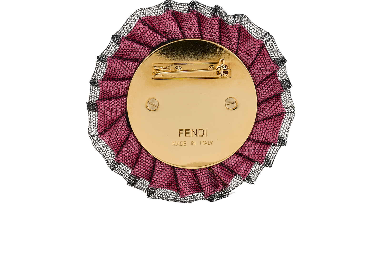 Fendi Embroidered Round Brooch, &pound;180, Jewellery, Blue/Pink, Fabric, Back view