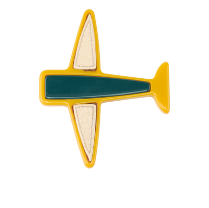 Prada Airplane Brooch, &pound;90, Jewellery, Green/Yellow, Leather/Resin, Front view