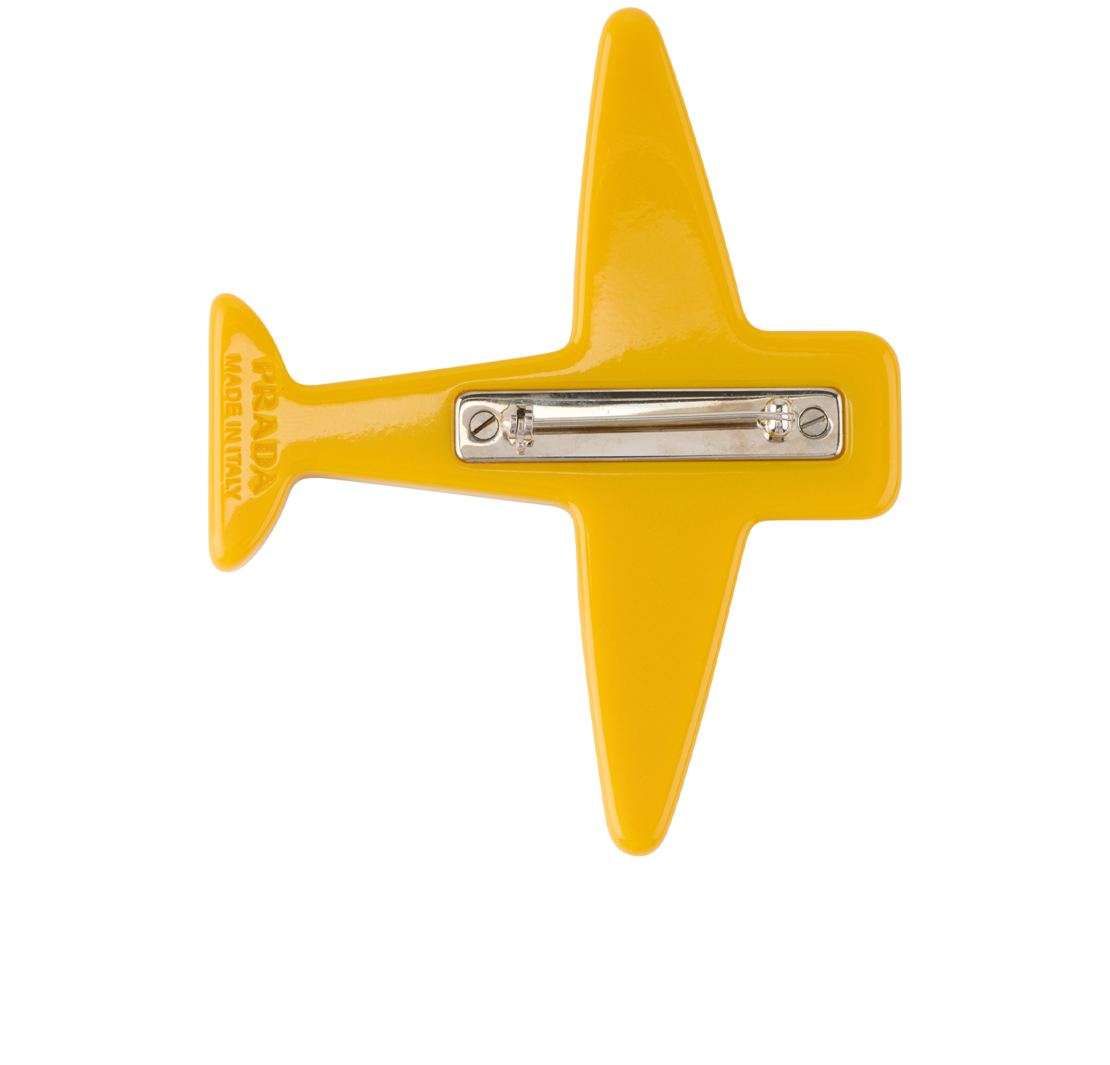 Prada Airplane Brooch, &pound;90, Jewellery, Green/Yellow, Leather/Resin, Back view