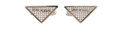 Prada Diamanté Triangle Logo Cufflinks, &pound;250, Jewellery, Silver, Brass, Front view
