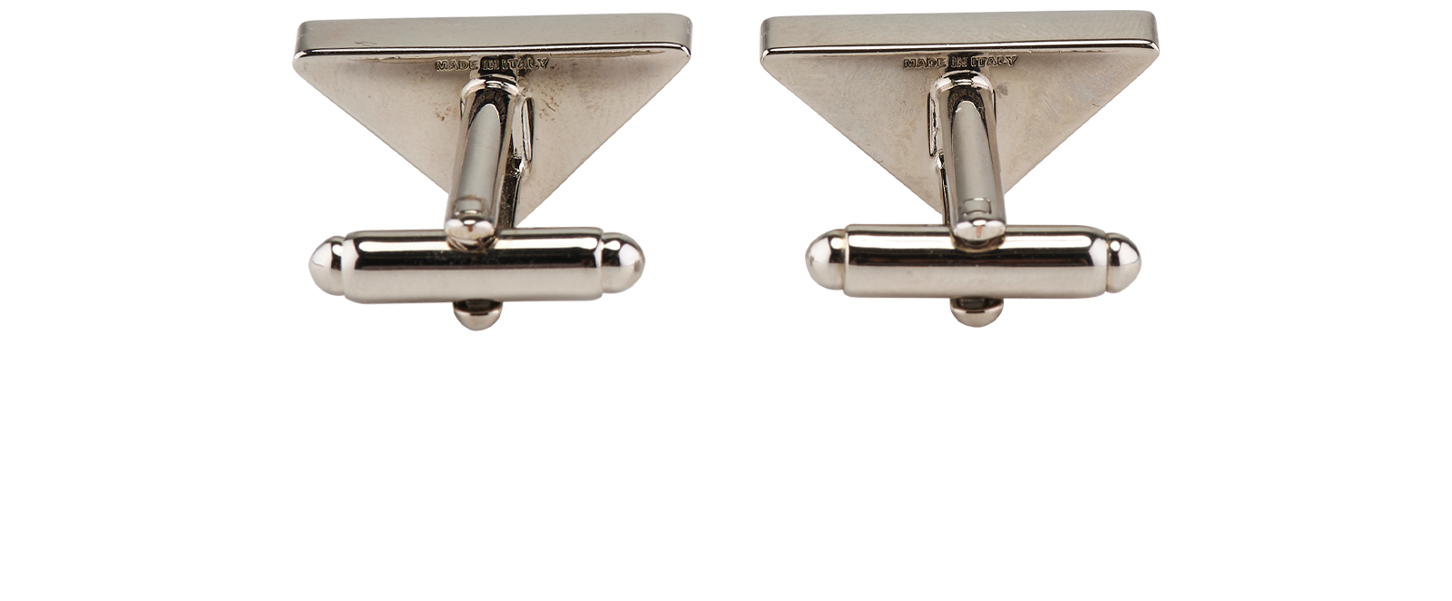 Prada Diamanté Triangle Logo Cufflinks, &pound;250, Jewellery, Silver, Brass, Back view