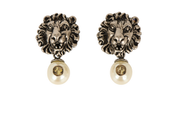 Gucci Lion Head Cufflinks, Base Metal/Faux Pearls, Silver Tone, B/DB, 3*