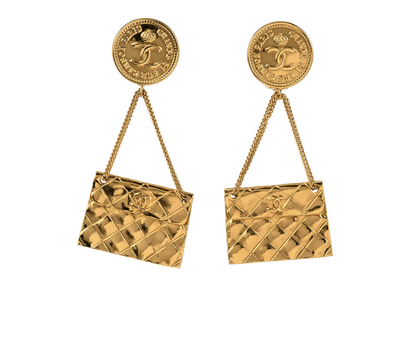 Chanel 93P Vintage Classic Flap Earrings, £495, Jewellery, Gold, Brass, Front view