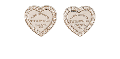 Tiffany & Co RTT Heart Diamond Studs, &pound;750, Jewellery, Silver, White Gold, Front view