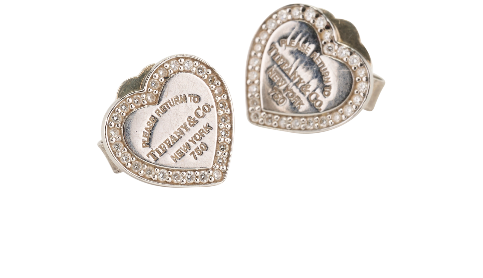 Tiffany & Co RTT Heart Diamond Studs, &pound;750, Jewellery, Silver, White Gold, Other view