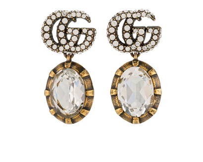 Gucci Crystal Drop Earrings, &pound;250, Jewellery, Gold, Brass, Front view