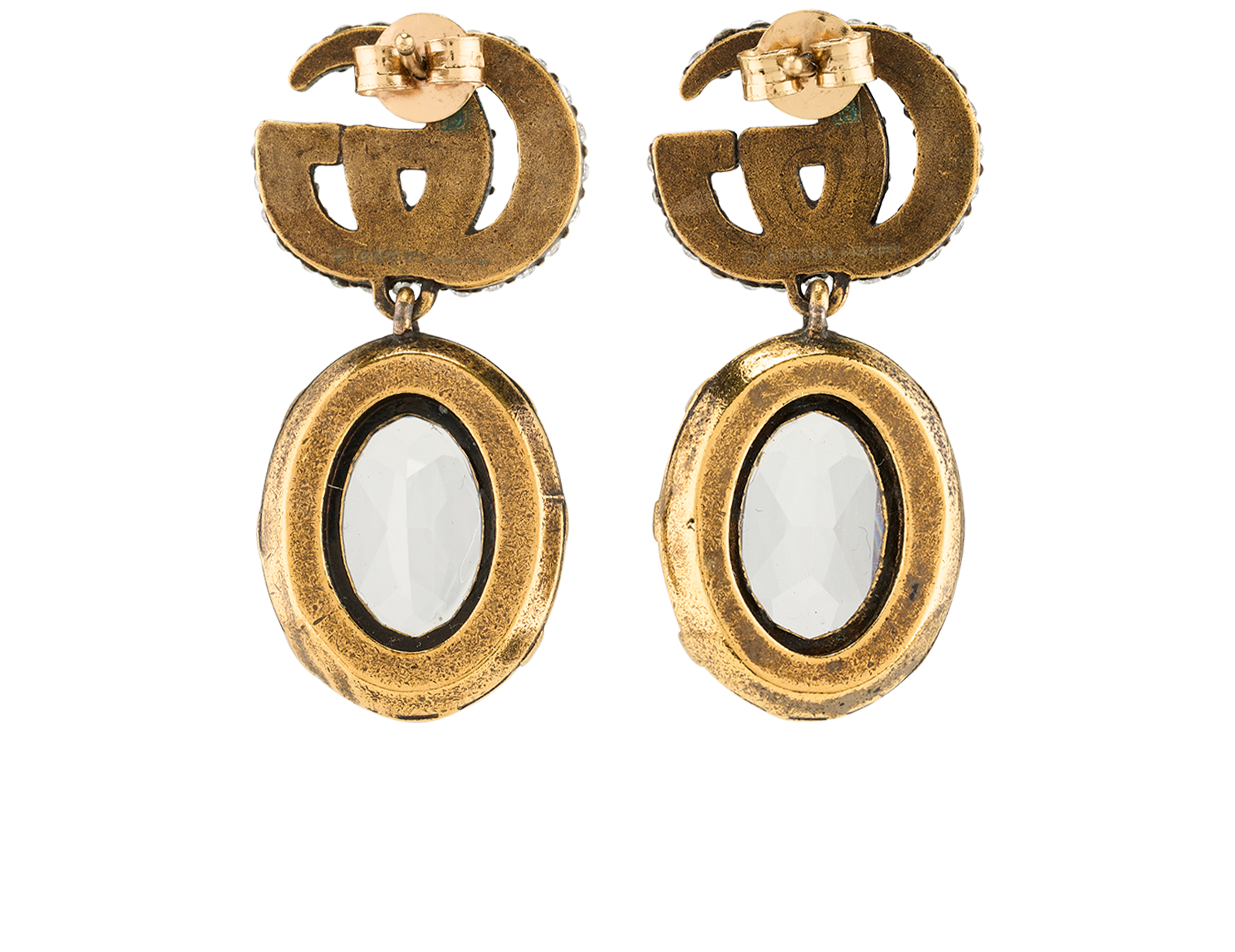 Gucci Crystal Drop Earrings, &pound;250, Jewellery, Gold, Brass, Back view