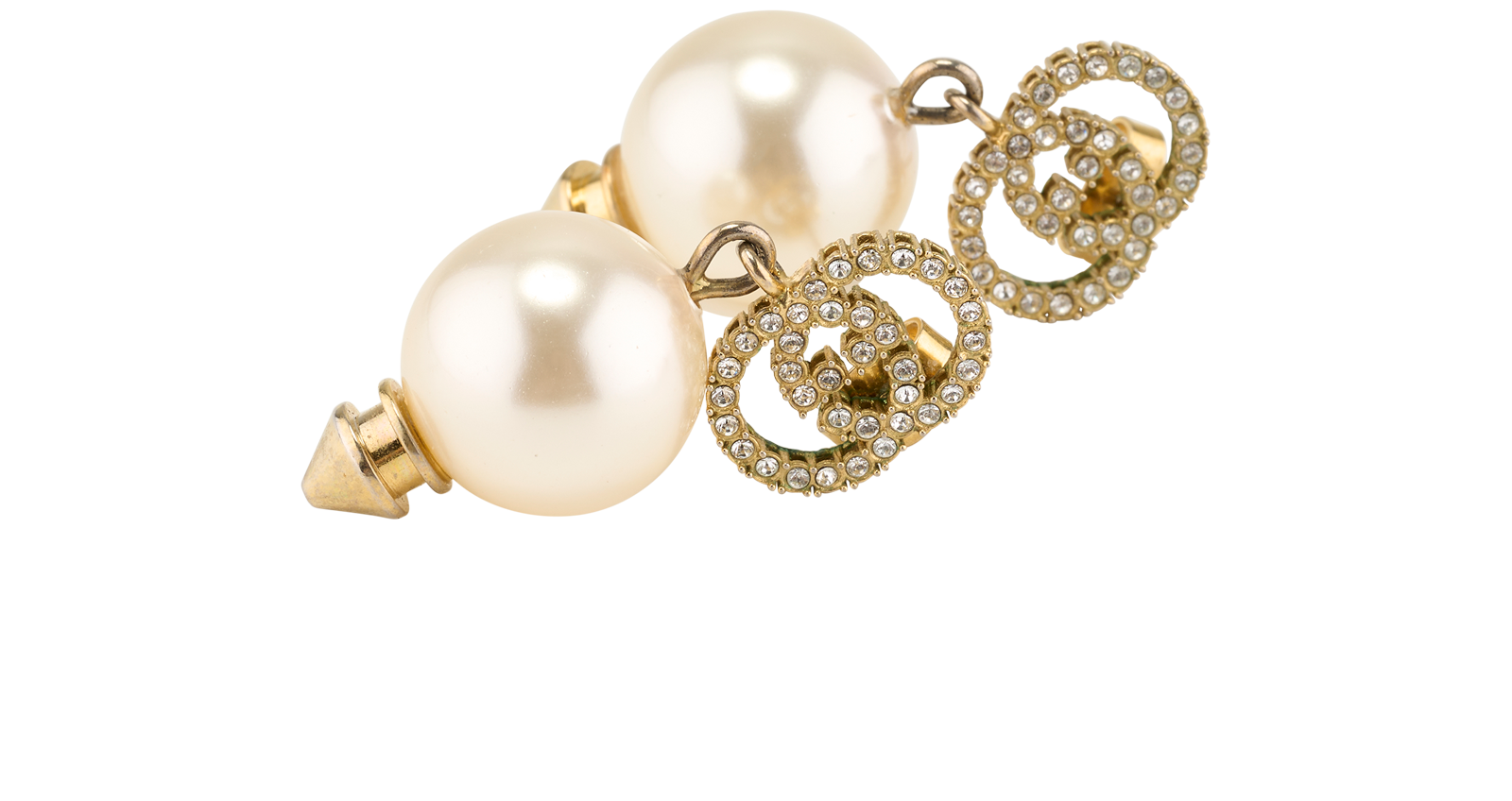Gucci Crystal And Pearl Earrings, &pound;220, Jewellery, Gold, Brass, Other view