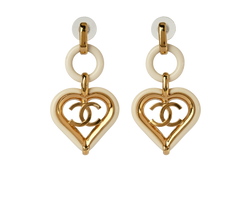Chanel 22 Heart Earrings, Acetate/Brass, Gold/White, DB/B, 3*